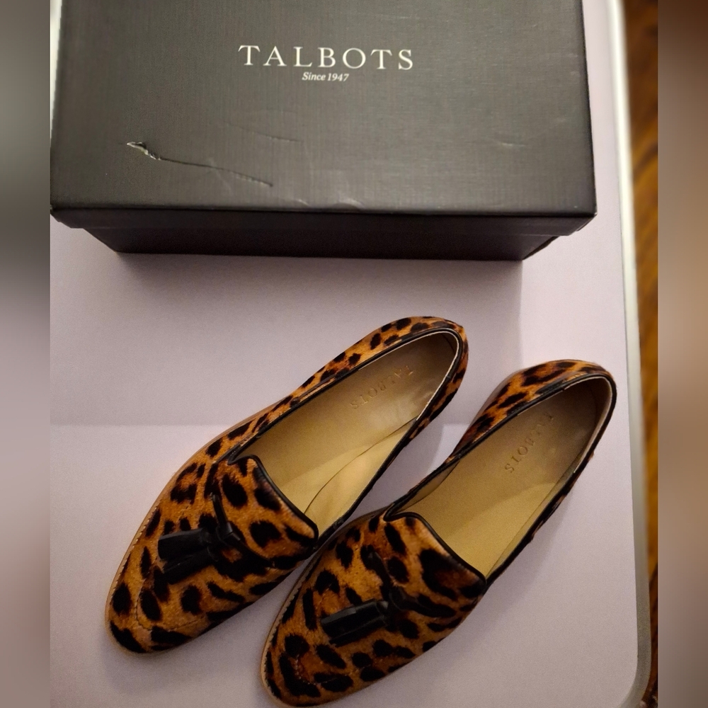 NIB Talbots Animal Print Loafers with Black Tassels
